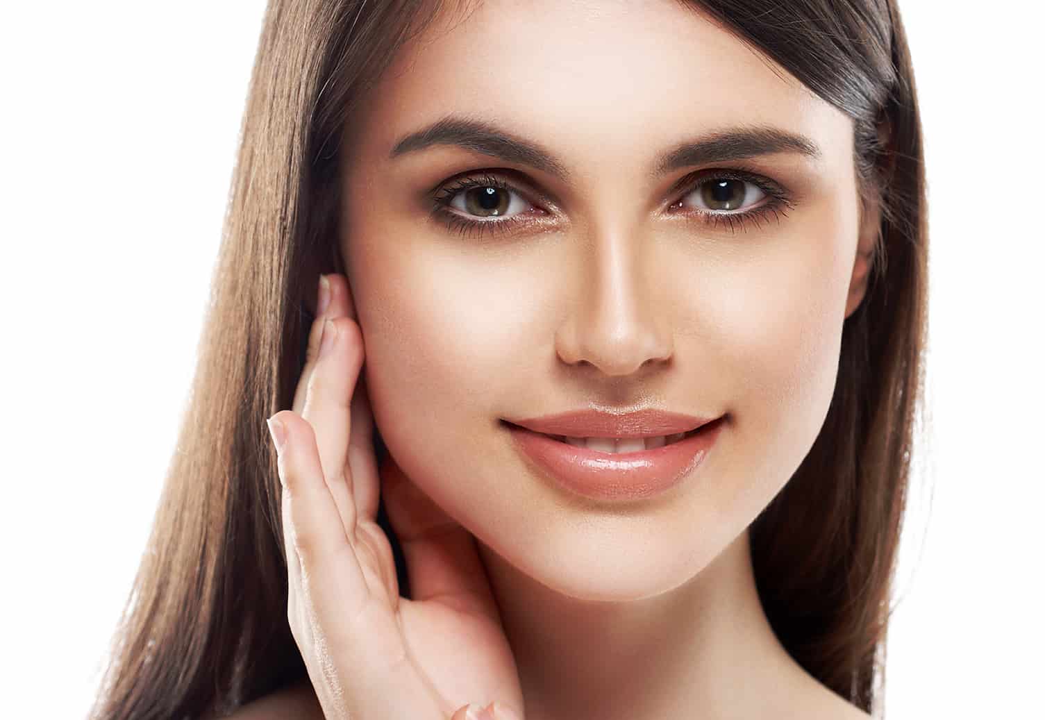 Beautiful woman face close up studio white sexy lips